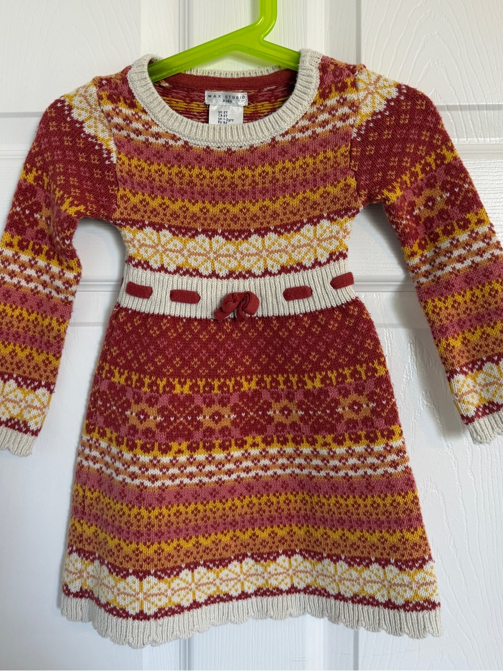 Max Studio Red Multicolor Fair Isle Knit Dress